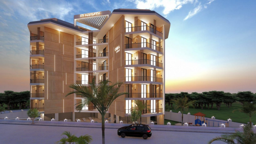 Стартует строительство нового проекта в 350 метрах от пляжа Средиземногоморя в районе Оба, 55-161 м2. - Ракурс 2