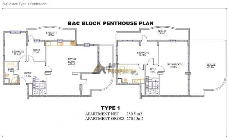 Прекрасная квартира 4+1 с видом на море и крепость в районе Тосмур, 270 м2. - Ракурс 23