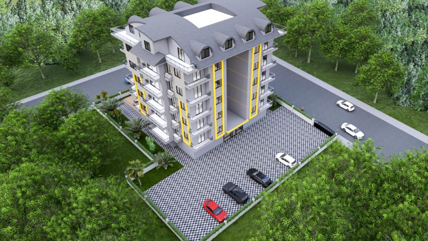 Новый проект квартир с видом на море в зеленом районе Авсаллар, от 100м² до 175м² - Ракурс 5