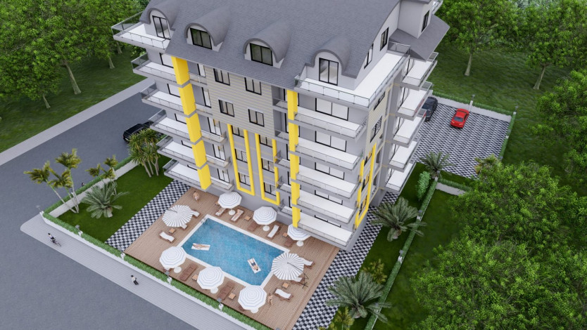 Новый проект квартир с видом на море в зеленом районе Авсаллар, от 100м² до 175м² - Ракурс 6