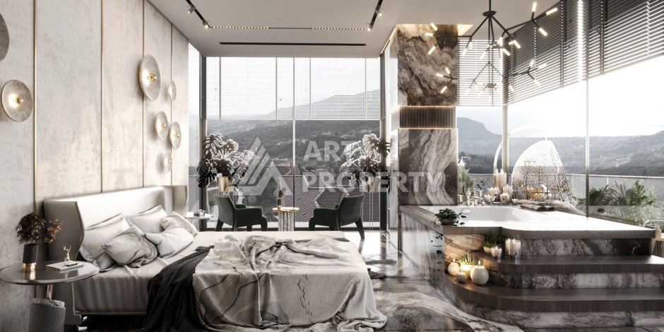 Роскошные виллы 3+1 и 6+2 с панорамными видами на море, от 363 кв.м. Бекташ, Алания. - Ракурс 62