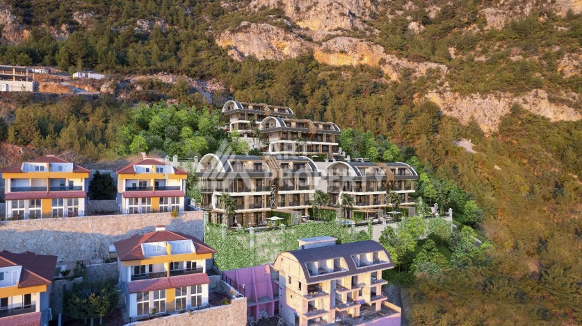 Элегантный проект двухуровневых квартир и вилл с шикарным видом на всю Аланию в районе Тепе - Ракурс 6