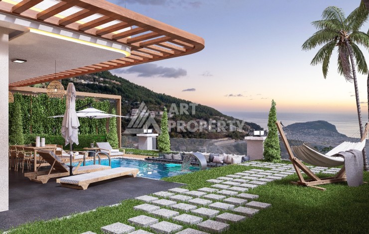 Элегантный проект двухуровневых квартир и вилл с шикарным видом на всю Аланию в районе Тепе - Ракурс 11