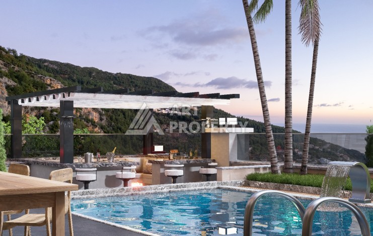 Элегантный проект двухуровневых квартир и вилл с шикарным видом на всю Аланию в районе Тепе - Ракурс 12