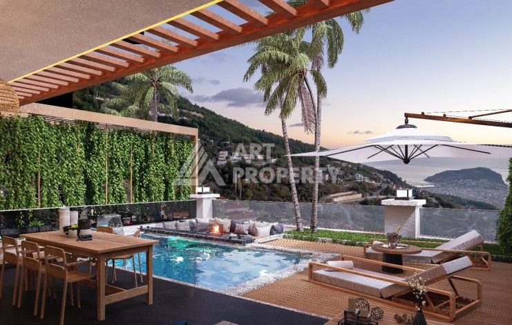 Элегантный проект двухуровневых квартир и вилл с шикарным видом на всю Аланию в районе Тепе - Ракурс 30