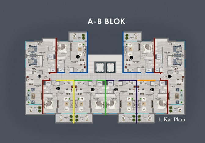 Роскошный проект в Алании, район Оба, в 800 метрах от Средиземного моря - Ракурс 15