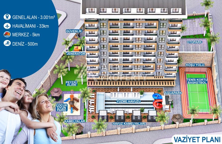 Просторные аппартаменты 1+1, 65 м2, всего в 300 м от моря, Тосмур, Алания - Ракурс 16