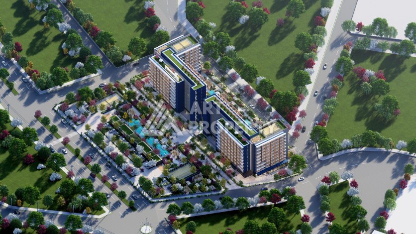 Старт строительства инвестиционного проекта с квартирами 0+1, 1+1, 2+1 в 520 метрах от моря. Томюк, Мерсин. - Ракурс 42