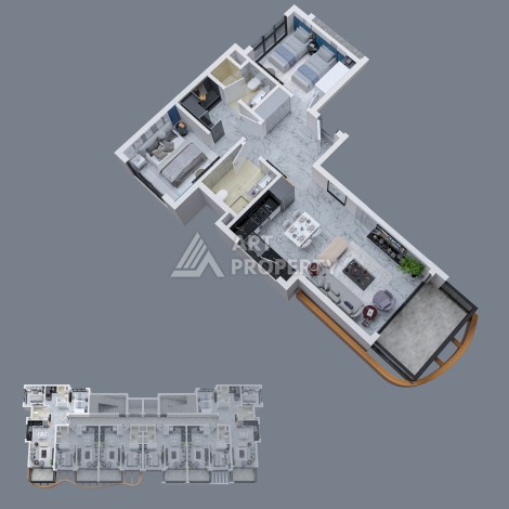Две квартиры 2+1 в престижной новой резиденции в Авсалларе, 101 кв.м. - Ракурс 20