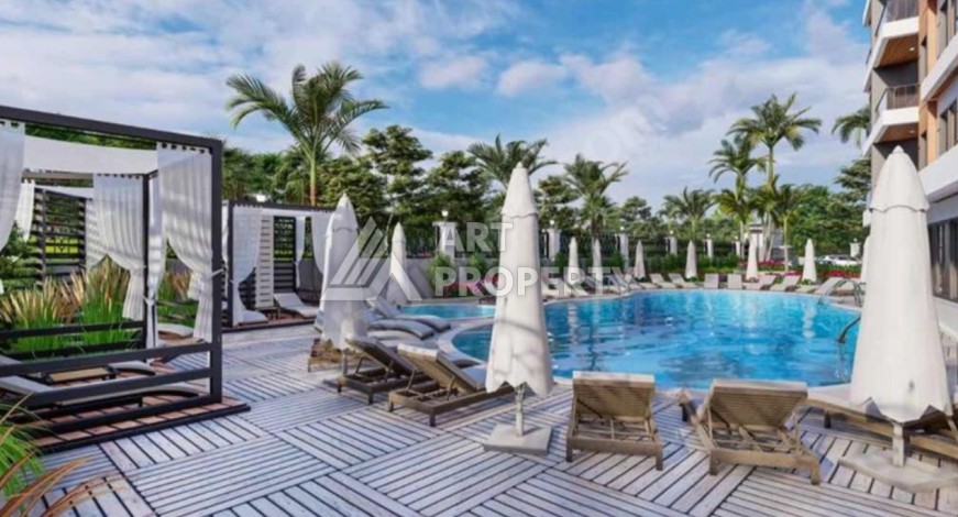 Квартира 1+1 с видом на бассейн в окружении сосен, 59 кв.м. Авсаллар, Алания - Ракурс 16