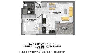 Квартира 1+1 с мебелью, 350 м от моря в центре Махмутлара - Ракурс 15