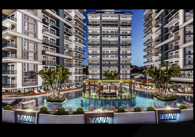 Апартаменты 1+1 на завершающем этапе строительства в одном из лучших комплексов Махмутлара по ценам дешевле, чем у застройщика, 56-63 м2 - Ракурс 11