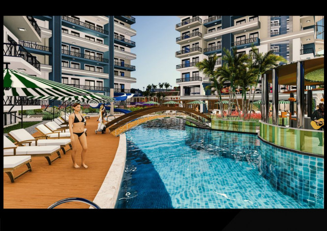 Апартаменты 1+1 на завершающем этапе строительства в одном из лучших комплексов Махмутлара по ценам дешевле, чем у застройщика, 56-63 м2 - Ракурс 12