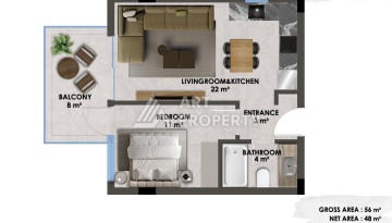 Квартиры 1+1 и дуплексы 2+1 и 3+1 в 200 метрах то моря в районе Кестель. - Ракурс 23