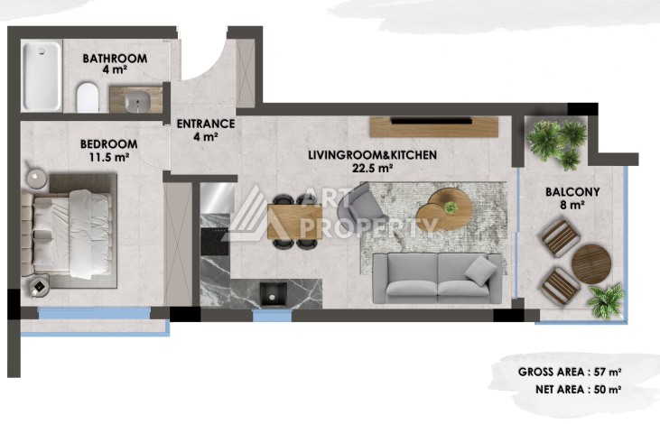 Квартиры 1+1 и дуплексы 2+1 и 3+1 в 200 метрах то моря в районе Кестель. - Ракурс 23