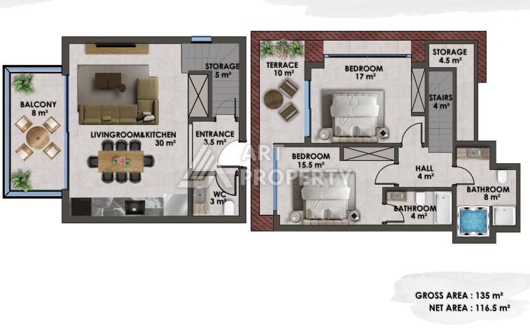 Квартиры 1+1 и дуплексы 2+1 и 3+1 в 200 метрах то моря в районе Кестель. - Ракурс 25