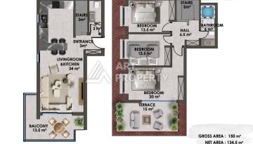 Квартиры 1+1 и дуплексы 2+1 и 3+1 в 200 метрах то моря в районе Кестель. - Ракурс 27
