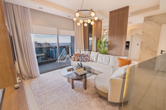 Двухуровневая квартира 2+1 с видом на море, 110 кв.м. Махмутлар, Алания - Ракурс 2