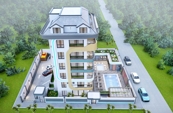 Новый инвестиционный проект у моря в районе Кестель! Различные планировки, 45-170 м2 - Ракурс 12