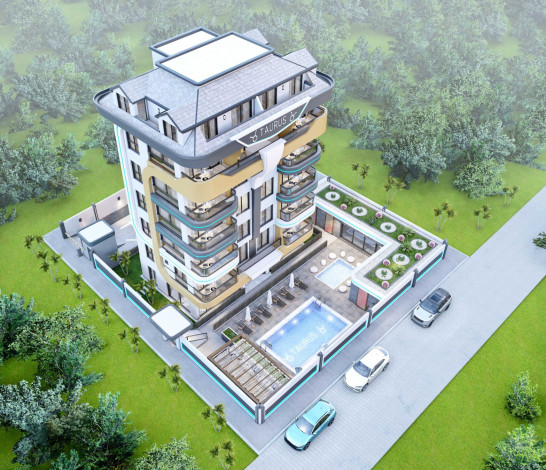 Новый инвестиционный проект у моря в районе Кестель! Различные планировки, 45-170 м2 - Ракурс 13