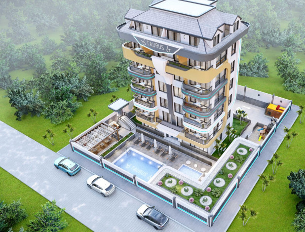 Новый инвестиционный проект у моря в районе Кестель! Различные планировки, 45-170 м2 - Ракурс 14