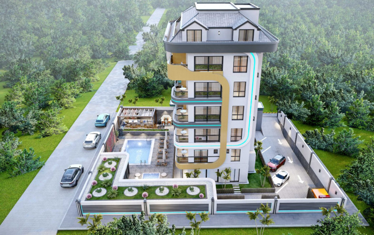 Новый инвестиционный проект у моря в районе Кестель! Различные планировки, 45-170 м2 - Ракурс 15