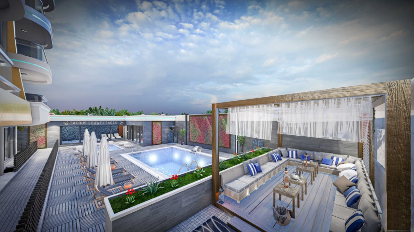 Новый инвестиционный проект у моря в районе Кестель! Различные планировки, 45-170 м2 - Ракурс 21