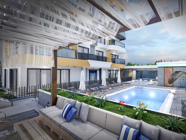 Новый инвестиционный проект у моря в районе Кестель! Различные планировки, 45-170 м2 - Ракурс 22