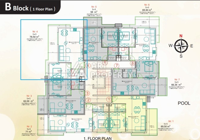 Просторная квартира 1+1 в самом центре Алании, 70 кв.м. - Ракурс 21