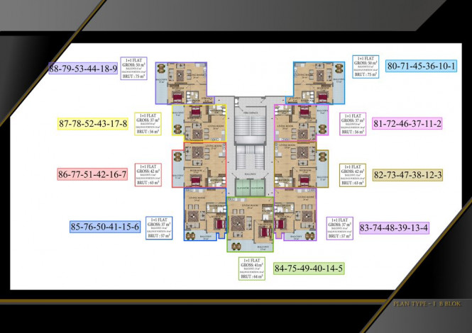 Апартаменты 1+1 на завершающем этапе строительства в одном из лучших комплексов Махмутлара по ценам дешевле, чем у застройщика, 56-63 м2 - Ракурс 21