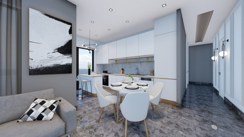 Наша гордость! Проект премиум класса Nordic Art на этапе строительства в районе Каргыджак на первой линии моря, 68-181 м2 - Ракурс 60