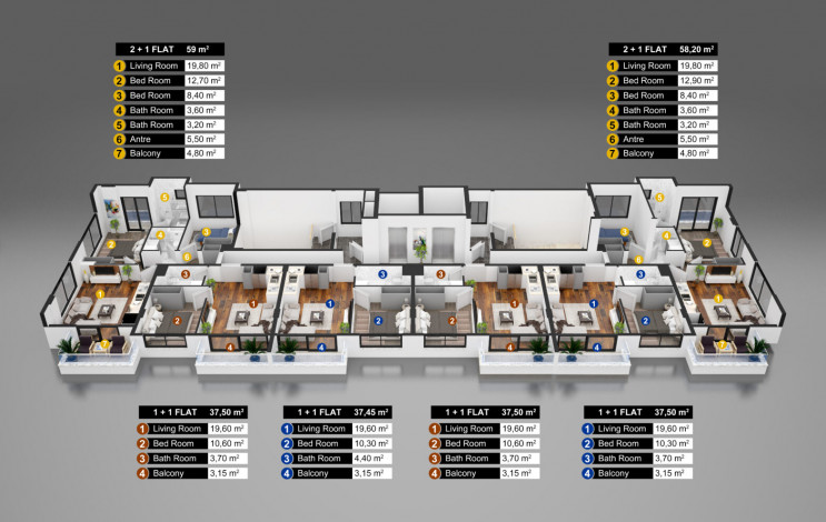 Двухкомнатная квартира в строящемся комплексе в 300 метрах от моря в Махмутлар, 55 м2 - Ракурс 11