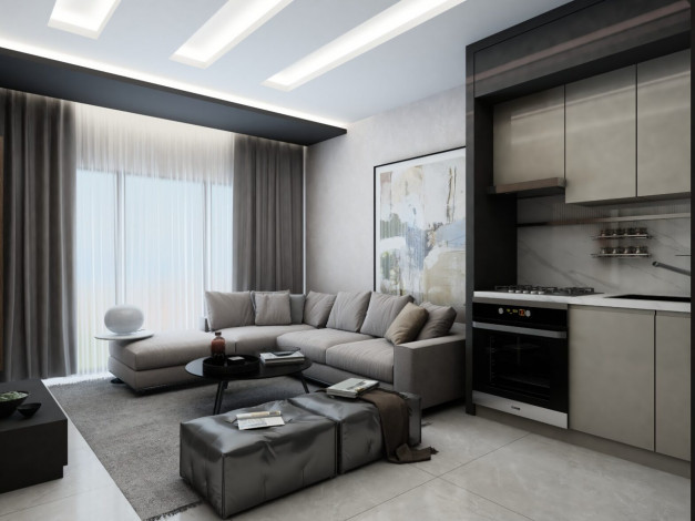 Двухкомнатная квартира в строящемся комплексе в 300 метрах от моря в Махмутлар, 55 м2 - Ракурс 12