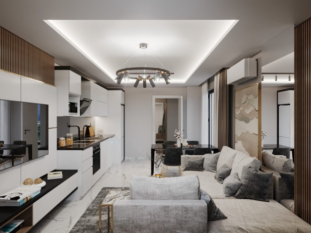 Двухкомнатная квартира большой площади в строящемся элитном комплексе в районе Махмутлар, 80 м2 - Ракурс 21