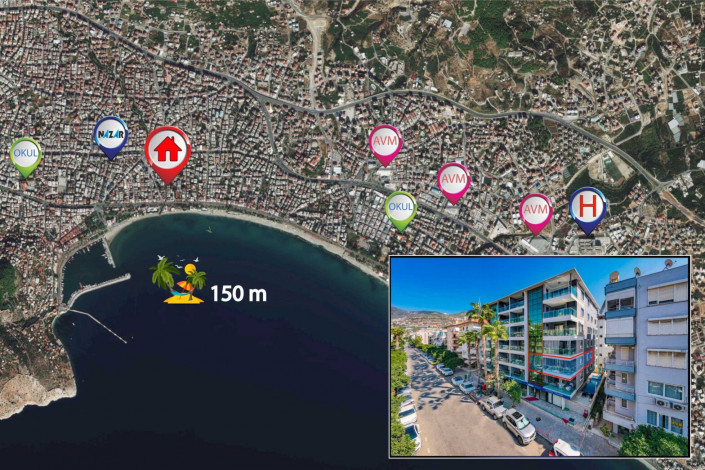 Квартира 2+1 с новой мебелью в самом центре Алании в новом доме с инфраструктурой, 100 м2 - Ракурс 4