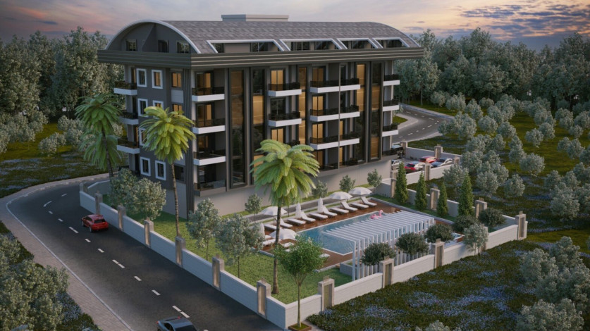 Новый современный проект на стадии строительства с квартирами 1+1, 2+1 в районе Оба - Ракурс 2