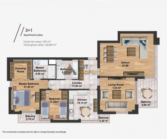 Апартаменты 2+1 и 3+1 в новом доме в самом центре Алании, 118-427 м2 - Ракурс 4