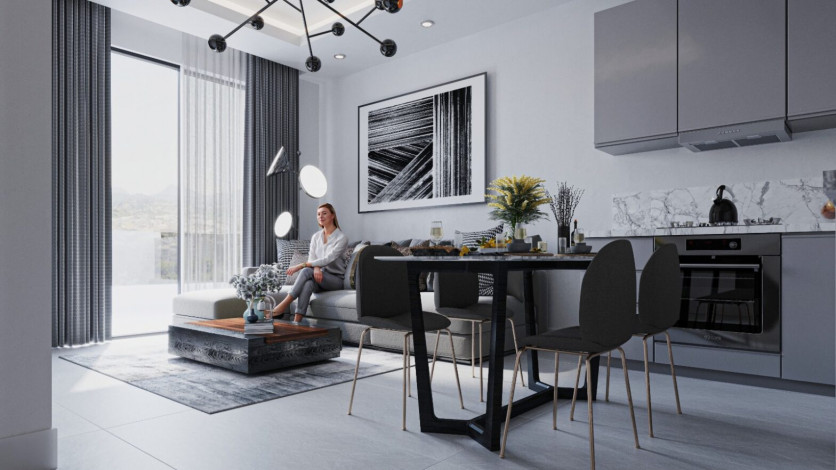 Квартира планировки 1+1, 43м2 в жилом комплексе на стадии строительства, район Авсаллар - Ракурс 22