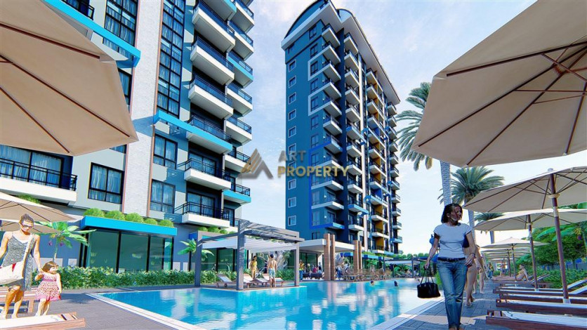 Апартаменты планировки 1+1, 51м2 в ЖК на стадии строительства, район Махмутлар - Ракурс 38