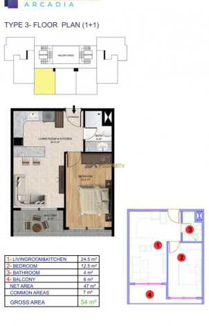 Квартира планировки 1+1, 55м2 с видом на море, Махмутлар - Ракурс 7