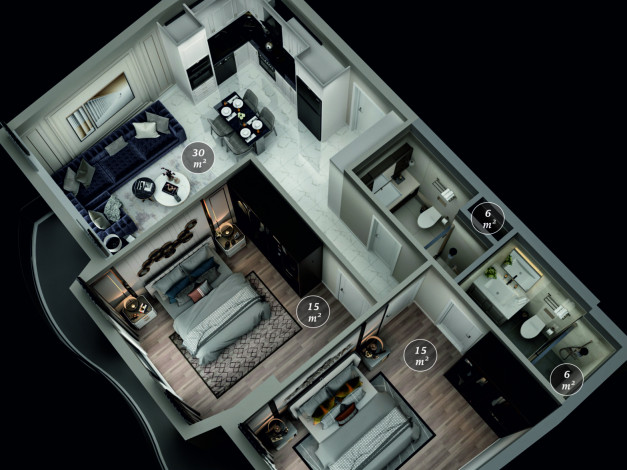 Новые квартиры в Махмутлар Алания: 2+1, 1+1 - Ракурс 38