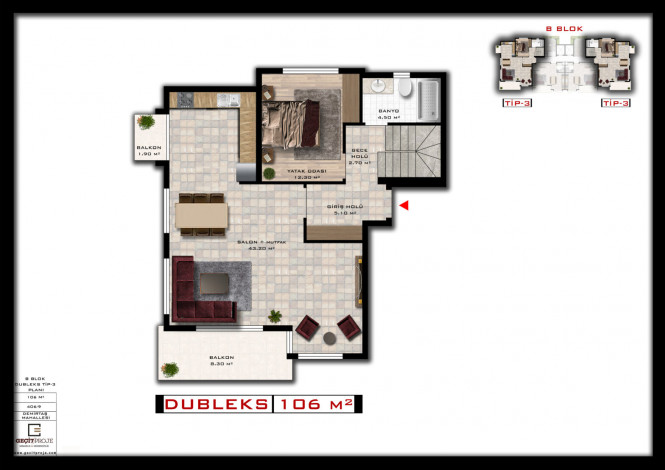 Квартира планировки 2+1, 106м2 в ЖК на финальной стадии строительства, Демирташ - Ракурс 14