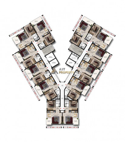 Квартира планировки 1+1, 60м2 в ЖК на стадии строительства, район Махмутлар - Ракурс 27