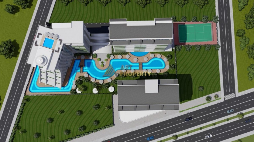 Апартаменты планировки 1+1, 53м2 в ЖК на стадии строительства, район Махмутлар - Ракурс 10