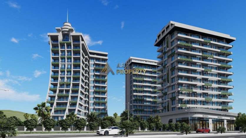 Апартаменты планировки 1+1, 53м2 в ЖК на стадии строительства, район Махмутлар - Ракурс 0