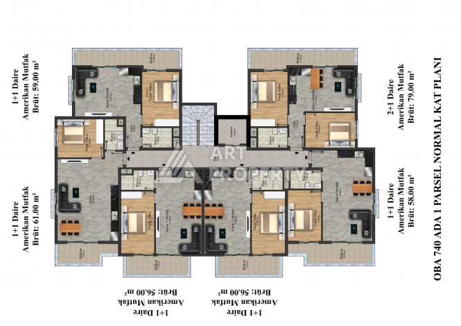 Апартаменты планировки 1+1 61м2, 2+1 79-125м2, 3+1 135м2, в районе Оба - Ракурс 1