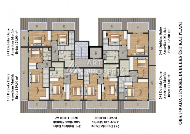 Апартаменты планировки 1+1 61м2, 2+1 79-125м2, 3+1 135м2, в районе Оба - Ракурс 5