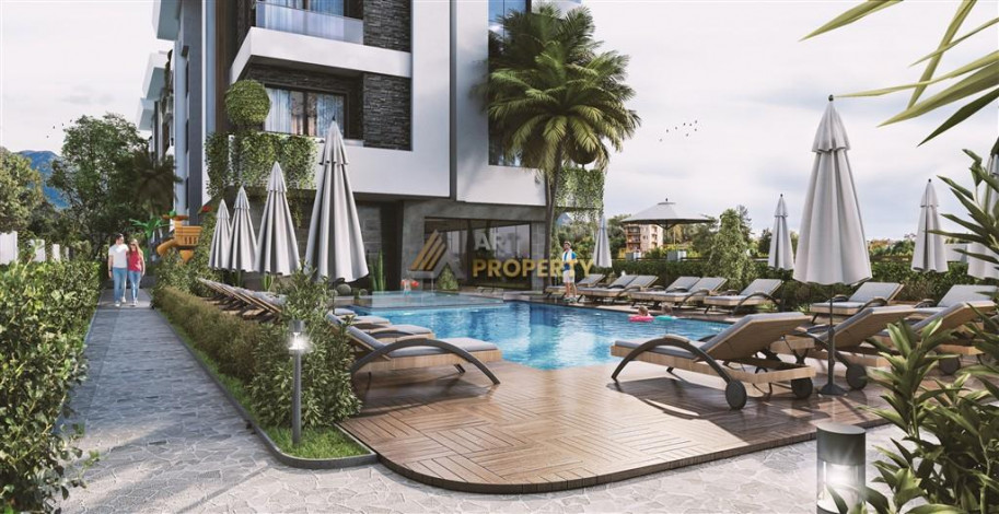 Строящийся комплекс с панорамой на горы в районе Оба, Алания, площадью 46-200 м2 - Ракурс 10