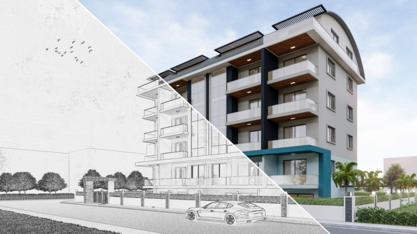 Апартаменты 1+1 в новом доме в районе Оба, 47 м2 - Ракурс 9