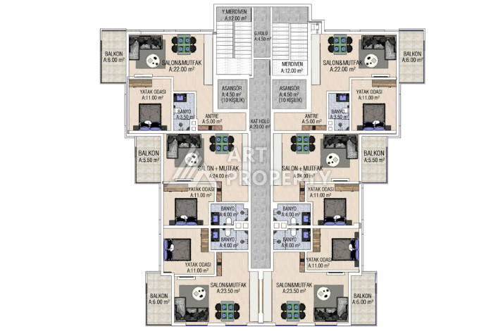 Апартаменты 1+1, 54м2, в комплексе с богатой инфраструктурой, на завершающем этапе строительства. - Ракурс 11